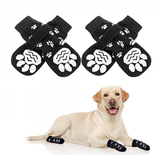 JINSIHU 4 Haustier-Socken, rutschfest, verstellbar, für Hunde und Katzen, für den Innenhund, rutschfeste Hundesocken, geeignet für große Hunde (L) von JINSIHU