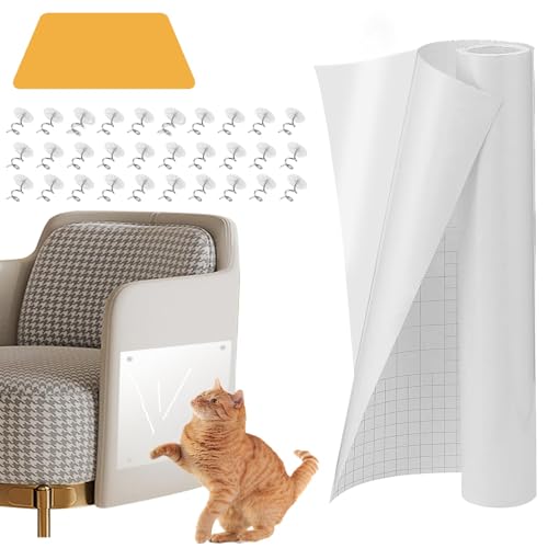 Kratzschutz Katze Tape(30cm x 3m), JINSIHU Anti Kratz Folie für Katzen Katze Sofa Transparent Kratzschutz Pad Kratzpads für Möbel für Möbel Couch Tür Wand Kratzabwehr von Katzen Hunde von JINSIHU