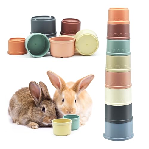 JINTANG 8 PCS Stapelbecher für Kaninchen,Spielzeug stapelbecher,Stapelbecher Spielzeug Häschen Nistspielzeug Stapelbar Kaninchenfutter Spielzeug für Kleintiere Hasen(Farbe Morandi) von JINTANG