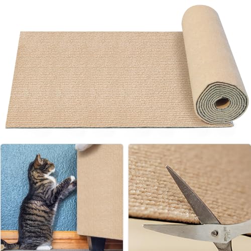 JINYJIA Selbstklebend Kratzteppich Katze Wand, 40×200cm Cathpetic Kratzmatte Selbstkleben, DIY Kratzbrett Katze, Katzen Kratzschutz Sofa, AntiKratz Tape für Katzenständer, Holzgriff, Katzenturm von JINYJIA