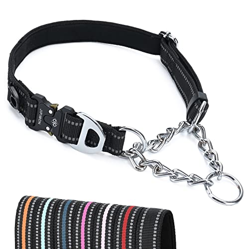 JIPIMON Hundehalsband Martingale mit Schnalle aus Legierung, reflektierende Edelstahlkette, Sicherheit, verstellbares Hundetrainingshalsband für kleine, mittelgroße und große Hunde (klein, schwarz) von JIPIMON