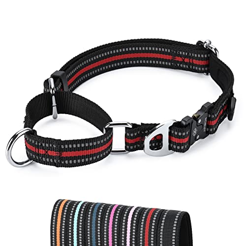 JIPIMON Martingale Hundehalsband, reflektierend, Nylon, weiches Kissen mit Schnalle aus Legierung, Martingale, kleine, mittelgroße und große Hunde (mittelgroß, rot) von JIPIMON