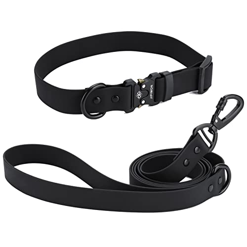 JIPIMON Wasserdichtes Hundehalsband und Leine, Set, verstellbare Schnellverschluss-Schnalle, Halsband für kleine, mittelgroße und große Hunde (Medium, Schwarz) von JIPIMON