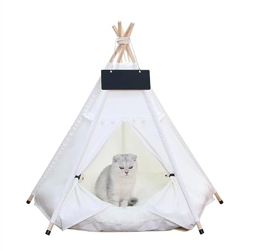 Pet Tipi Zelt mit Dickem Kissen, Haustierhaus Indoor Welpen Haus mit Bett, für Hunde, Kaninchen, Schwein, Katze (Weiß, Mittel) von JIPITIMI