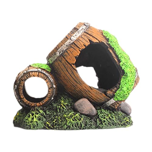 JISADER Aquarium Dekoration Harz Handwerk Versteck Teich Aquarium Landschaft Ornament Fisch Gebrochen Barrel Decor, 14x9x11cm von JISADER