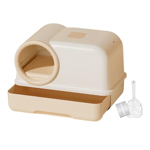 JISADER Geschlossene Katzentoilette, großes Katzentöpfchen mit Schaufel, modisches Katzentoiletten-Katzentöpfchen für alle Arten von Katzenstreu, Beige von JISADER