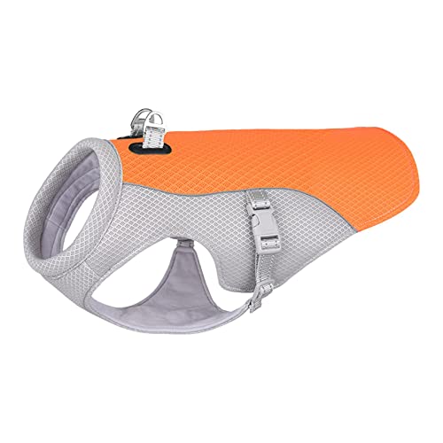 JISADER Kühlweste für Hunde, Geschirr, Kühlweste für, reflektierende Sicherheits-Kühljacken zum Laufen, für kleine, mittelgroße und große Hunde, orange XL von JISADER