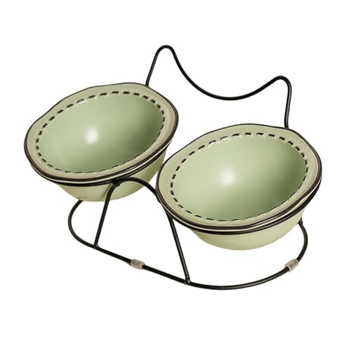 JISADER Pet Bowl Fütterungsstation Katzenfutter Und Wasserschüssel Set Angehobene Katzenschale für Kätzchen, Grün von JISADER