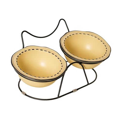 JISADER Pet Bowl Fütterungsstation Katzenfutter Und Wasserschüssel Set Angehobene Katzenschale für Kätzchen, Hellgelb von JISADER