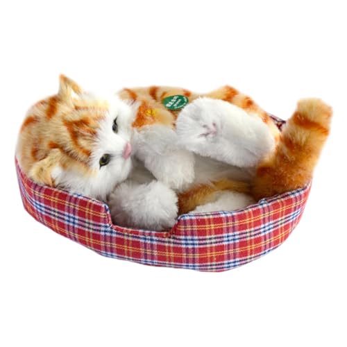 JISADER Schlafkatzen Spielzeugsimulation Schöne Katzendekor -Geschenk Mini Kätzchen in Pet Pad Realistisch vielseitig gefülltes interaktives Haustierspielzeug, Körper Orange Katze von JISADER