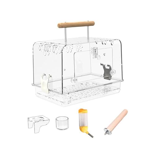 JISADER Vogelkäfig „Villa“ aus Acryl, Vogeltransporter, transparent, tragbar und mit Griff, Vogel-Reisekäfig, Hamsterkäfig für mittelgroße und kleine Vögel, Das ganze Set von JISADER