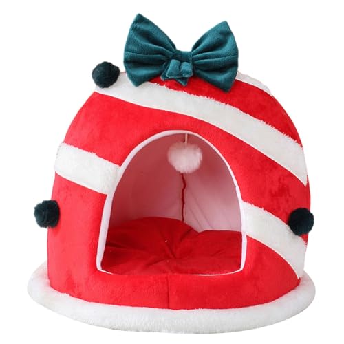 JISADER Weihnachtskatzenhaus, Weihnachtskätzchenhütte, Versteck, weiches, abnehmbares und waschbares Kissen, Katzennest, Weihnachtskatzen-Hundebett für kleine von JISADER