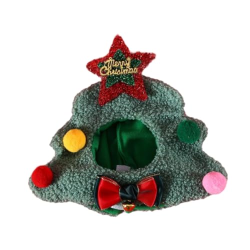 JISADER Weihnachtsmütze für Haustiere, Kopfschmuck, Kostüm, weiche Dekoration, Plüsch, Cartoon-Kopfbedeckung, kleine Hunde- und Katzenmützen für Hunde, Xmas Tree Hat M von JISADER