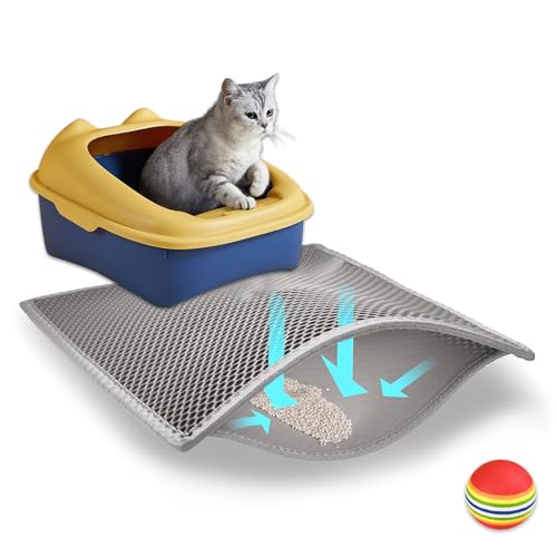 Katzenklo Matte mit einem Katzenspielzeugball, Katzenstreu Matte, Waben Katzenmatte katzenklo, Doppelte Schichte Non-Slip wasserdichte Matte Katzenklo Unterleger(45 x30 cm) von JIUGGLAD