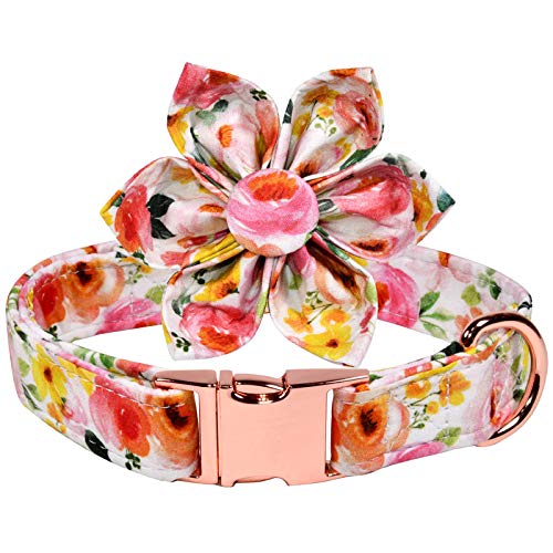 Aquarell Floral Hundehalsband Hunde Halsbänder Blumen Abnehmbare Blume Verstellbares Halsband für kleine, mittelgroße und große Mädchen Hunde von JIUJIA