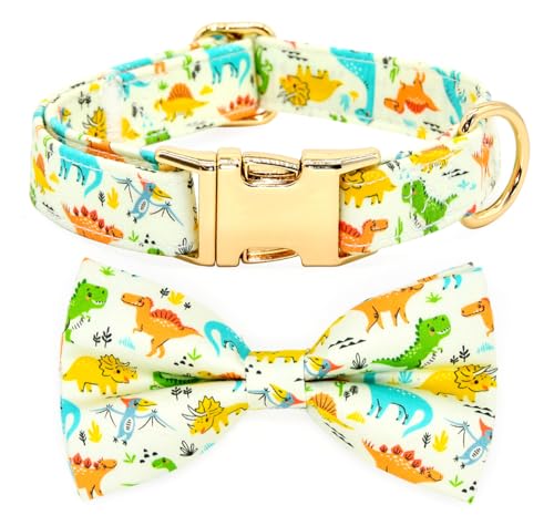 Funny Dino Dog Bow Tie Dog Collar Accessory, Detachable Bowtie, Adjustable Collar for Small Medium Large Dogs von JIUJIA