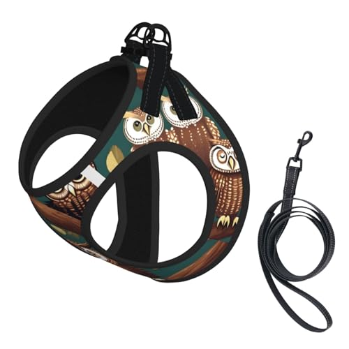 Hundegeschirr mit Leine und vielen Eulen auf Baumzweigen, verstellbar, reflektierend, für Welpen, Haustiere Hundegeschirr mit Leine und vielen Eulen auf Baumzweigen, verstellbar, reflektierend, für Welpen, Haustiere von JIUTY