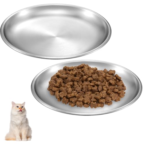 JIYIN 2 Stück Katzennapf Flach Edelstahl, Futternäpfe aus Edelstahl 14 cm Flach Futternapf Katze Futternäpfe Für Kleine Haustiere Fressnapf Katze Sturzsicher Katze von Ermüdung der Schnurrhaare von JIYIN