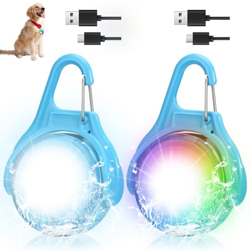 JIZZU 2 Stück LED Blinklicht Schulranzen, Hund Leuchtanhänger Aufladbar 4 Modi, LED Reflektoren Kinder Sicherheitslicht für Rucksack Joggen Laufen Haustier (Blau) von JIZZU