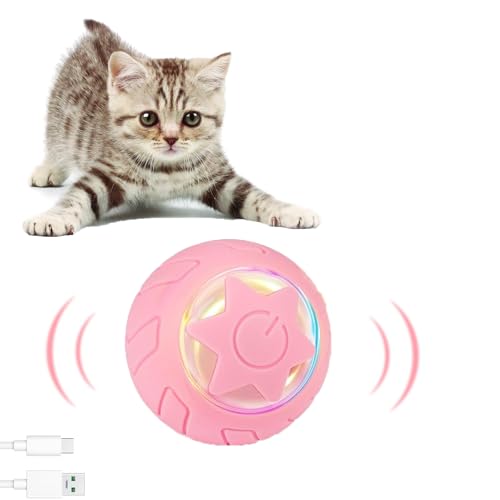 JIZZU Elektrisch Katzenball, Rollball Interaktives Katzenspielzeug mit LED Licht, 4 Stück Katze Spielzeug, Intelligenter Katzenball 360° Selbstdrehender, Spielzeug Spiralfedern, Rosa von JIZZU