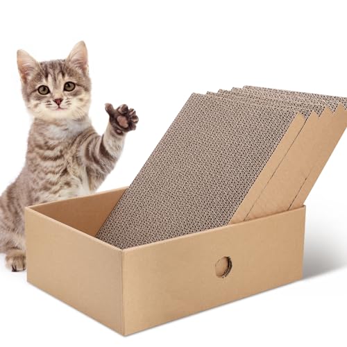 JIZZU Kratzbrett Katzen, 5 Stück Katzen Kratzmatte Kratzschutz 32.7x24x11.6cm, Katzenkratzbox, Katzenkratzer mit Minze Geschmack, Doppelseitige Kratzpappe für Katzen von JIZZU