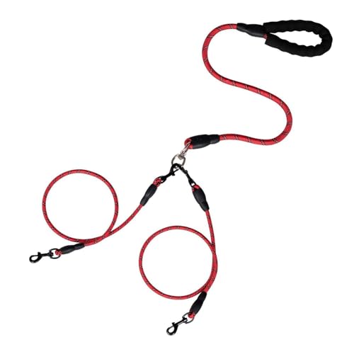 Nachtversion, robuste 3-Wege-Hundekoppelleine, geflochtene Leine, kein Verheddern, abnehmbare Haustierleine aus Nylon mit weich gepolstertem Griff for Spazierengehen mit drei/zwei Hunden /165(Red,144c von JJAURANCE