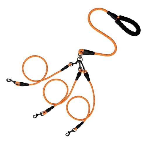 Nachtversion, robuste 3-Wege-Hundekoppelleine, geflochtene Leine, kein Verheddern, abnehmbare Haustierleine aus Nylon mit weich gepolstertem Griff for Spazierengehen mit drei/zwei Hunden /165(Orange,1 von JJAURANCE