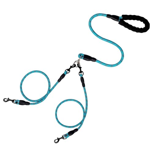 Nachtversion, robuste 3-Wege-Hundekoppelleine, geflochtene Leine, kein Verheddern, abnehmbare Haustierleine aus Nylon mit weich gepolstertem Griff for Spazierengehen mit drei/zwei Hunden /165(Blue,144 von JJAURANCE