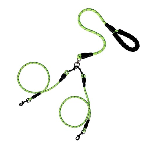 Nachtversion, robuste 3-Wege-Hundekoppelleine, geflochtene Leine, kein Verheddern, abnehmbare Haustierleine aus Nylon mit weich gepolstertem Griff for Spazierengehen mit drei/zwei Hunden /165(Green,14 von JJAURANCE