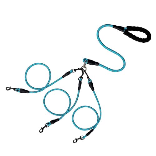 Nachtversion, robuste 3-Wege-Hundekoppelleine, geflochtene Leine, kein Verheddern, abnehmbare Haustierleine aus Nylon mit weich gepolstertem Griff for Spazierengehen mit drei/zwei Hunden /165(Blue,144 von JJAURANCE