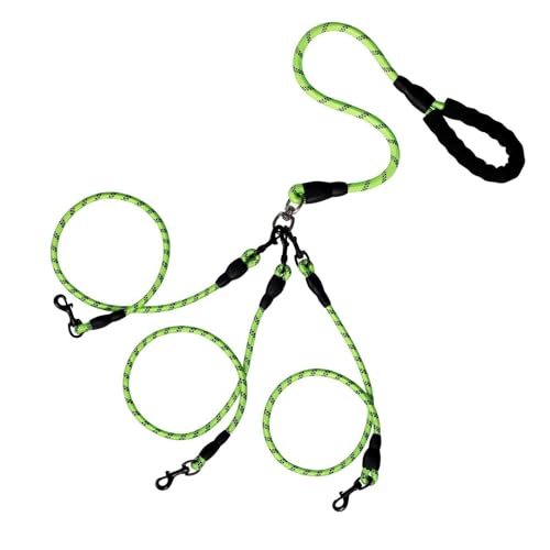 Nachtversion, robuste 3-Wege-Hundekoppelleine, geflochtene Leine, kein Verheddern, abnehmbare Haustierleine aus Nylon mit weich gepolstertem Griff for Spazierengehen mit drei/zwei Hunden /165(Green,14 von JJAURANCE