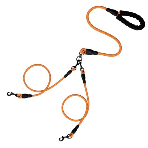 Nachtversion, robuste 3-Wege-Hundekoppelleine, geflochtene Leine, kein Verheddern, abnehmbare Haustierleine aus Nylon mit weich gepolstertem Griff for Spazierengehen mit drei/zwei Hunden /165(Orange,1 von JJAURANCE