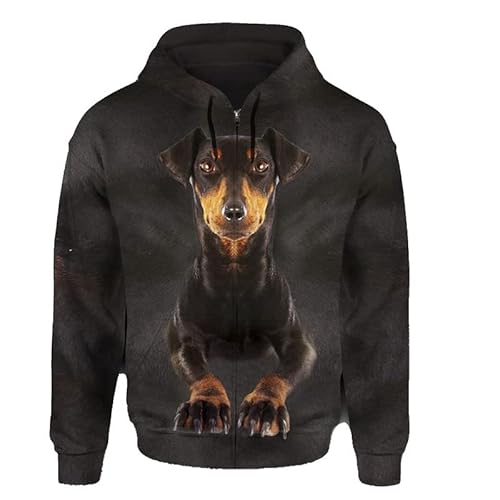 JJCat Männer/Frauen mit Kapuze Langarm 3D-Druck Hundeserie Dobermann Reißverschluss Strickjacke Sweatshirts(L,Schwarz2) von JJCat