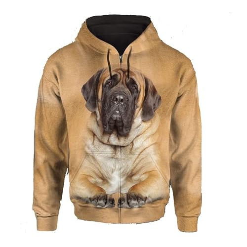 JJCat Männer/Frauen mit Kapuze Langarm 3D-Druck Hundeserie brasilianischer Mastiff Design Reißverschluss Strickjacke Sweatshirts(3XL,Braun9) von JJCat