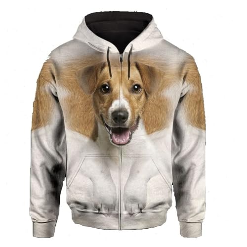 JJCat Männer mit Kapuze Langarm 3D-Druck Hundeserie American Foxhound Design Reißverschluss Strickjacke Sweatshirts (M,Beige5) von JJCat