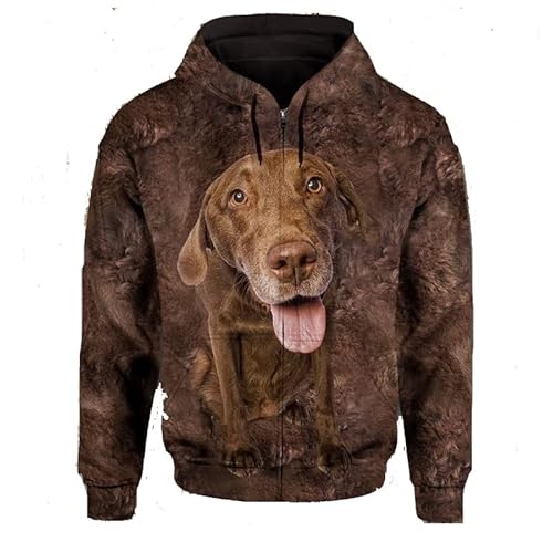 JJCat Männer mit Kapuze Langarm 3D-Druck Hundeserie Chesapeake Bay Retriever Design Reißverschluss Strickjacke Sweatshirts (3XL,Braun6) von JJCat