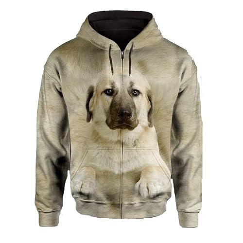 JJCat Männer mit Kapuze Langarm 3D-Druck Hundeserie Cocker Spaniel-Design Reißverschluss Strickjacke Sweatshirts(4XL,Beige4) von JJCat