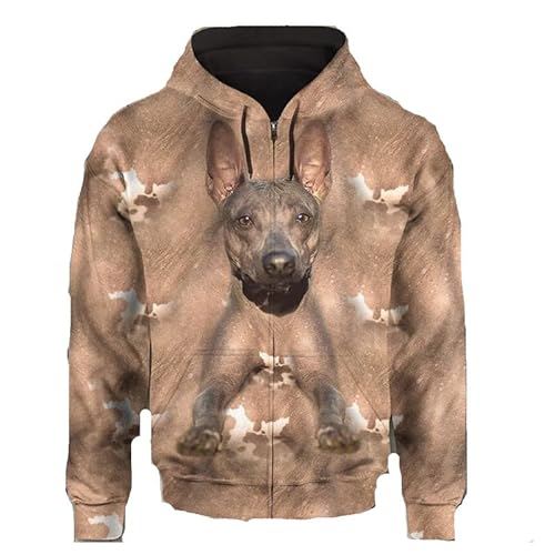 JJCat Männer mit Kapuze Langarm 3D-Druck Hundeserie Ponte-Oldman Hound Design Reißverschluss Strickjacke Sweatshirts(L,Braun5) von JJCat