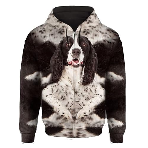 JJCat Männer mit Kapuze Langarm 3D-Druck Hundeserie Springer-Spaniel-Design Reißverschluss Strickjacke Sweatshirts(3XL,Coffee2) von JJCat