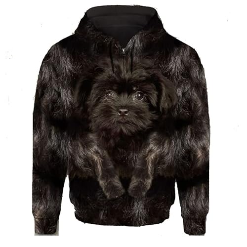 JJCat Männer mit Kapuze Langarm 3D-Druck Hundeserie Tibetan Terrier Design Reißverschluss Strickjacke Sweatshirts(3XL,Schwarz8) von JJCat