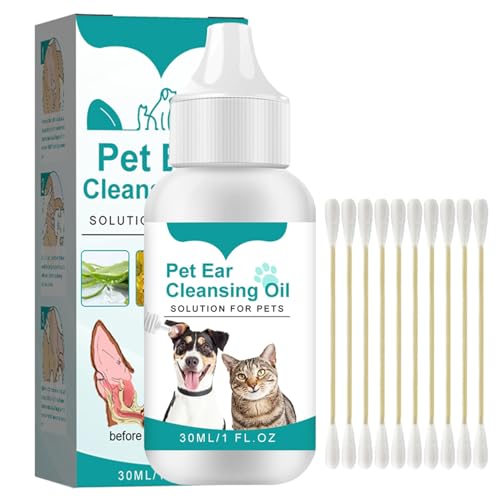 JJHXM 30ML ohrentropfen für Hunde,Hunde ohrenreiniger mit Wattestäbchen,ohrentropfen für Hunde,Haustier Ohrreiniger für Hunde und Katzen,für Hunde Katzen und Alle Anderen Tiere von JJHXM