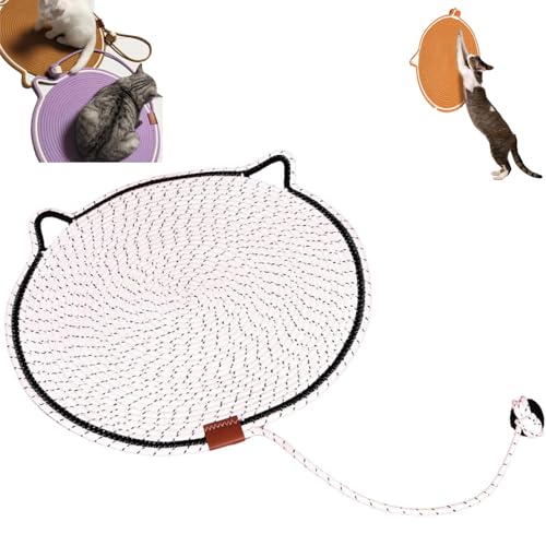 Cat Scratching Mat Natural Cotton Rope Cat Scratching Pad，16.9'' Pets Dual Scratching Pad,Cat-Shaped Cat Rope Cat Scratching Board Interactive Ball Cat Scratching Mat for Indoor von JJKTO