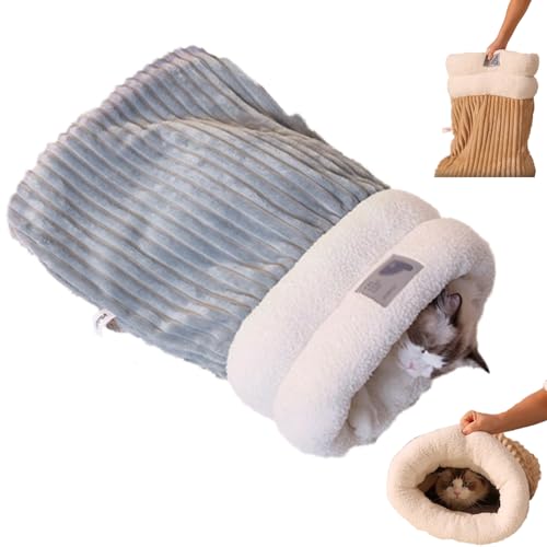 Katze Schlafsack Warm Pet Bett，Katze Kuschelsack,Katze Bett, Katze Kuschelhöhle Halb-geschlossenes Haustier Schlafbett,Winter Schlafsack Für Katzen, Bequem Für Katzen Und Kleine Hunde von JJKTO