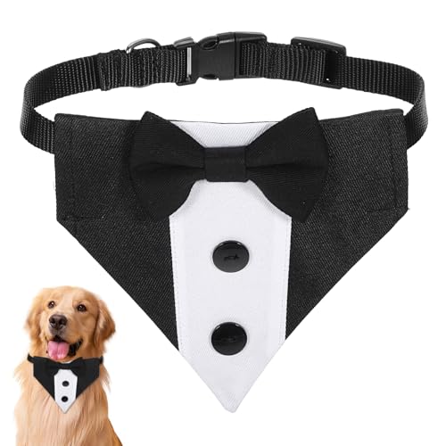 JJUNW Hunde Smoking Fliege, Hund Smoking Bandana Halsband, Hund Hochzeit Bandana Schwarz Verstellbarer Hunde Smoking Bandana Haustier Halstücher Bandana für Hochzeit Geburtstag Kostüme (L) von JJUNW