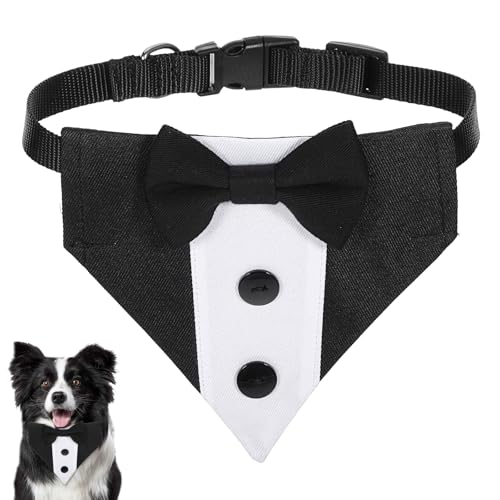 JJUNW Hund Smoking Bandana Halsband, Hunde Smoking Fliege, Hund Hochzeit Bandana Schwarz Verstellbarer Hunde Smoking Bandana Haustier Halstücher Bandana für Hochzeit Geburtstag Kostüme (M) von JJUNW