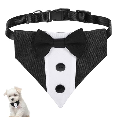 JJUNW Hund Smoking Bandana Halsband, Hunde Smoking Fliege, Hund Hochzeit Bandana Schwarz Verstellbarer Hunde Smoking Bandana Haustier Halstücher Bandana für Hochzeit Geburtstag Kostüme (S) von JJUNW