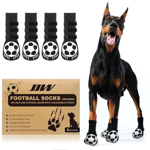 JJW Antirutsch-Hundefußballsocken mit 3 Verstellbaren Riemen, Hochwertige, rutschfeste Hundesocken für Hartholzböden, Doppelseitige Anti-Rutsch-Hundesocken, Geeignet für Alle Rassen (L) von JJW