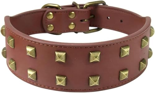 2 Zoll breites Hundehalsband mit Nieten am Halsband, verstellbare Haustierhalsbänder für mittelgroße und große Hunde, L-3XL, weich, rotes Hundehalsband, XL-braunes Hundehalsband-L von JKDSAO