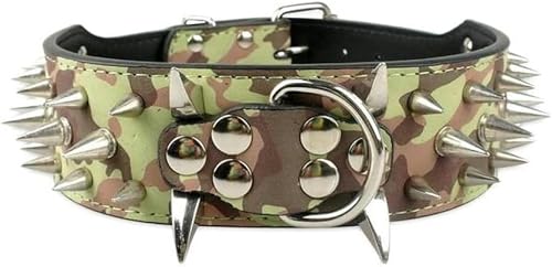 2 Zoll breites Hundehalsband mit Spikes und Nieten, Lederhalsbänder für mittelgroße und große Haustiere, S-XL, camo, XL-camo-XL von JKDSAO