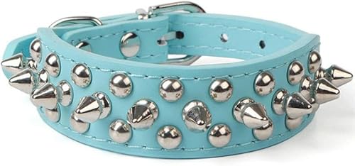 9 Farben, 2,5 cm breites Haustierhalsband aus PU-Leder, runde Hundehalsbänder mit Spikes und Nieten für kleine und mittelgroße Hunde, XS/S/M/L, grün, XS-Blau-XS von JKDSAO